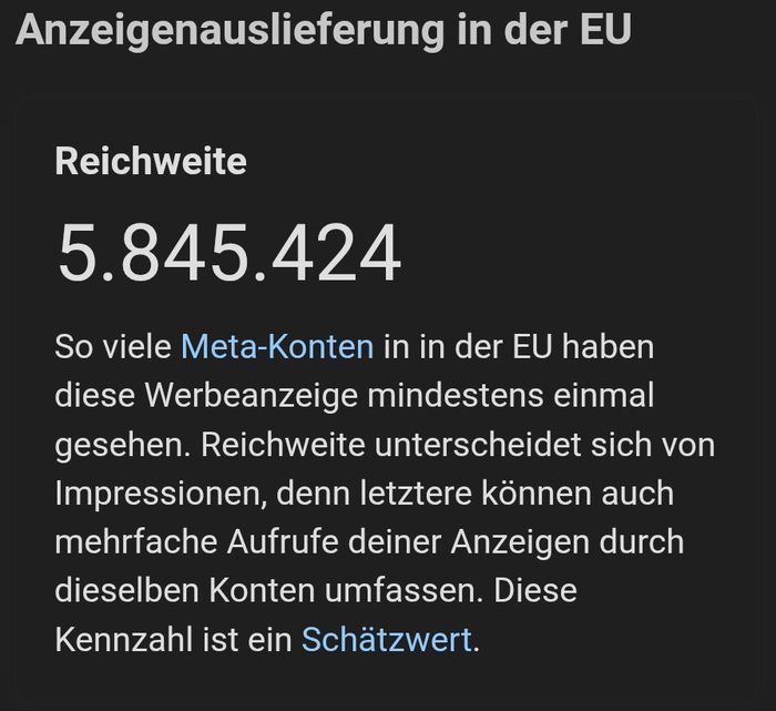 Screenshot aus den Meta-Anzeigendetails mit 5.845.424 Reichweite